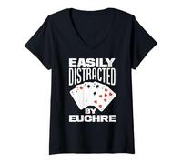 Femme Facilement distrait par Euchre T-Shirt avec Col en V