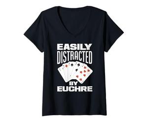 Femme Facilement distrait par Euchre T-Shirt avec Col en V