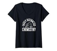 Femme Facilement distrait par la chimie drôle chimiste T-Shirt avec Col en V