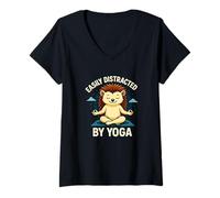 Femme Facilement distrait par Le Yoga Graphique Zen Amusant T-Shirt avec Col en V