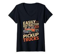 Femme Facilement distrait par Les Anciennes camionnettes Vintage Classique T-Shirt avec Col en V