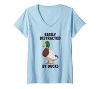 Femme Facilement distrait par Les Canards T-Shirt avec Col en V