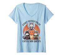 Femme Facilement distrait par Les Chats et Les quêtes Secondaires drôles Dragon Kids T-Shirt avec Col en V