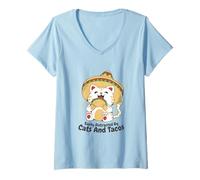 Femme Facilement Distrait par Les Chats et Les Tacos T-Shirt avec Col en V