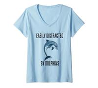 Femme Facilement distrait par Les Dauphins T-Shirt avec Col en V