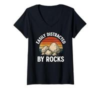 Femme Facilement distrait par les roches Geology Rockhound Mineral Collect T-Shirt avec Col en V