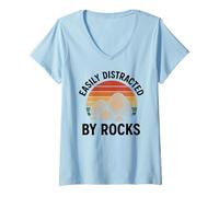 Femme Facilement distrait par les roches Geology Rockhound Mineral Collect T-Shirt avec Col en V