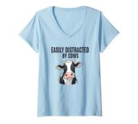 Femme Facilement distrait par Les Vaches T-Shirt avec Col en V