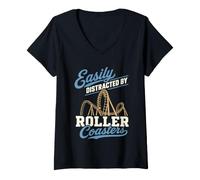 Femme Facilement distrait par l'humour des Montagnes Russes T-Shirt avec Col en V