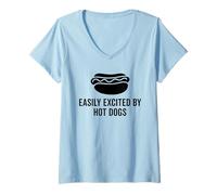 Femme Facilement excité par Les Hot Dogs Funny Sarcastic Glizzy Statement T-Shirt avec Col en V
