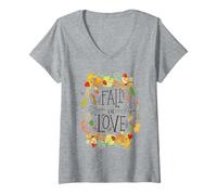 Femme Fail in Love Automne Harvest Thanksgiving Hommes Femmes Garçon Fille T-Shirt avec Col en V