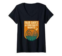 Femme Fair Days Chemise Vintage Motif Labyrinthe de maïs Ferris Farm T-Shirt avec Col en V