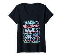 Femme Faire des Vagues Magiques en sirène de 3e année pour la rentrée Scolaire T-Shirt avec Col en V