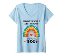 Femme Faire du Monde Un Meilleur Endroit Depuis 1985 T-Shirt avec Col en V