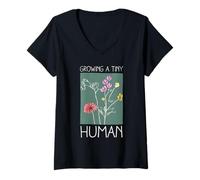 Femme Faire Pousser Une Petite Maman Florale Humaine pour qu'elle devienne Un Art de Grossesse T-Shirt avec Col en V
