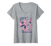 Femme Fairy Tail Lucy Heartfilia Multi Pose Distressed Showcase T-Shirt avec Col en V, Gris Chiné, XL