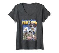Femme Fairy Tail Natsu Dragneel and Lucy Heartfilia on A Mission T-Shirt avec Col en V, Chiné Foncé, L