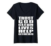 Femme Fais Confiance à Dieu Vies Saines Aider Les Autres T-Shirt avec Col en V