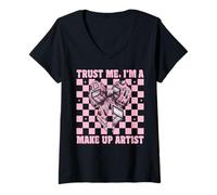 Femme Fais-Moi Confiance, Je suis Une maquilleuse MUA Girl Mom Coquette Bow T-Shirt avec Col en V