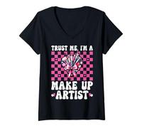 Femme Fais-Moi Confiance, Je suis Une maquilleuse MUA Girl Mom Coquette Bow T-Shirt avec Col en V