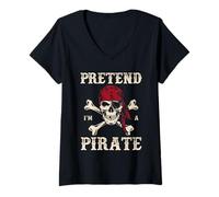Femme Fais semblant d'être un pirate, une conversation d'Halloween amusante comme une journée de pirate T-Shirt avec Col en V