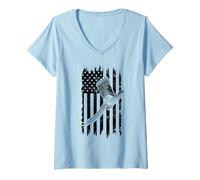 Femme Faisan Chasse Drapeau Américain Patriotique Chasseur Vintage T-Shirt avec Col en V