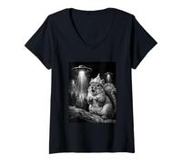 Femme Faisceau de Vaisseau Spatial drôle d'écureuil de Conspiration Blague écureuil OVNI T-Shirt avec Col en V