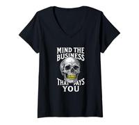 Femme Faites Attention à l'entreprise Qui Vous rapporte Epic Skull T-Shirt avec Col en V