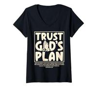 Femme Faites Confiance au Plan de Dieu, Verset biblique, Vintage, Croyez à la Foi chrétienne T-Shirt avec Col en V