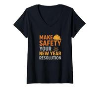 Femme Faites de la sécurité Votre résolution du Nouvel an | Cadeau de sécurité au Travail T-Shirt avec Col en V