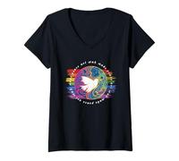 Femme Faites la Paix, Pas la Guerre: Signe de Paix T-Shirt avec Col en V