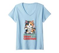 Femme Faites-Vous Plaisir avec Un Petit Chat Calico Mignon et miaulé T-Shirt avec Col en V