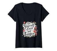 Femme Faites-vous une faveur et pardonnez Matthieu 6:14-15 T-Shirt avec Col en V