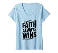 Femme Faith Always Wins Message chrétien inspirant T-Shirt avec Col en V