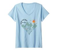 Femme Faith Can Move Mountains Boho Floral Mountain Flower Heart T-Shirt avec Col en V