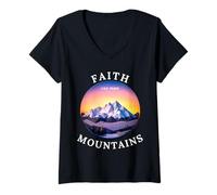 Femme Faith Can Move Mountains Christianisme T-Shirt avec Col en V