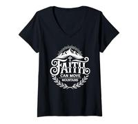 Femme Faith Can Move Mountains - Jésus Promise Art catholique T-Shirt avec Col en V