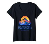 Femme Faith Can Move Mountains Matthieu 17:20 Religieux T-Shirt avec Col en V