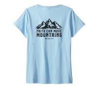 Femme Faith Can Move Mountains Verse de la Bible Christian Grunge T-Shirt avec Col en V