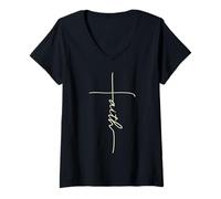 Femme Faith Cross Minimalist Christian Design for Believers T-Shirt avec Col en V