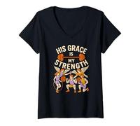 Femme Faith Fitness His Grace is My Strength Verse de la Bible pour Homme T-Shirt avec Col en V