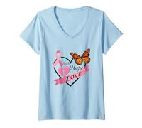 Femme Faith Hope Love Ruban en Forme de cœur T-Shirt avec Col en V