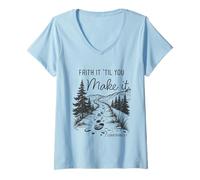 Femme Faith it 'Till You Make it 2 Cor 5:7 Christian Faith Camping T-Shirt avec Col en V