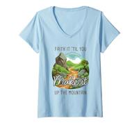 Femme Faith it 'Till You Make it Up The Mountain 2 Cor 5:7 Camping T-Shirt avec Col en V