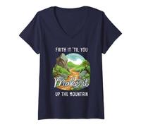 Femme Faith it 'Till You Make it Up The Mountain 2 Cor 5:7 Camping T-Shirt avec Col en V