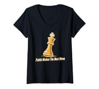 Femme Faith Makes The Next Move Stratégie d'échecs T-Shirt avec Col en V