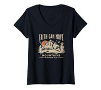 Femme Faith Mountain Chrétienne Spiritual Nature Randonnée Femme T-Shirt avec Col en V