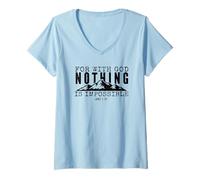 Femme Faith Mountain Citation Rien n'est Impossible Bible chrétienne T-Shirt avec Col en V