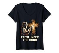 Femme Faith Under The Hood Design Soudeur T-Shirt avec Col en V