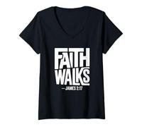 Femme Faith Walks Jacques 2:17 T-Shirt avec Col en V